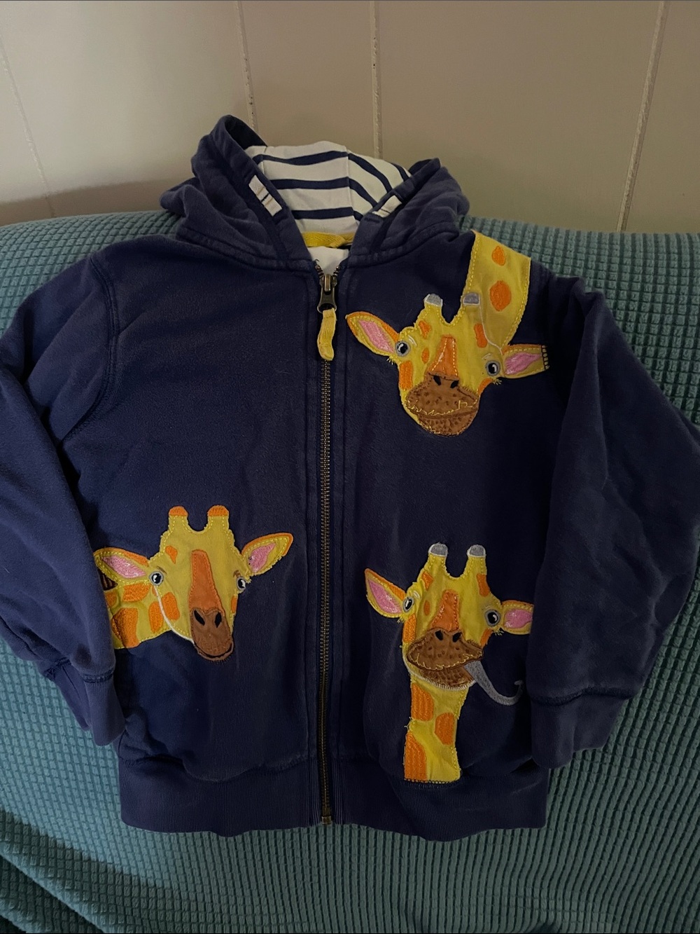 Mini Boden Size 4-5Y Full-Zip Hoodie with Giraffe Appliqués